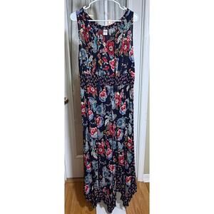 Bila Women's XL Boho Floral Sleeveless Maxi Blue Print Resort Casual Boho Dress